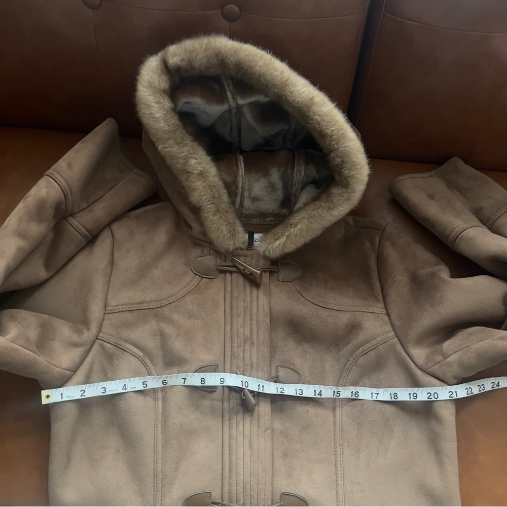 Liz Claiborne Women’s Faux Fur Faux Suede Brown Toggle Jacket Coat  Sz L - Picture 4 of 12